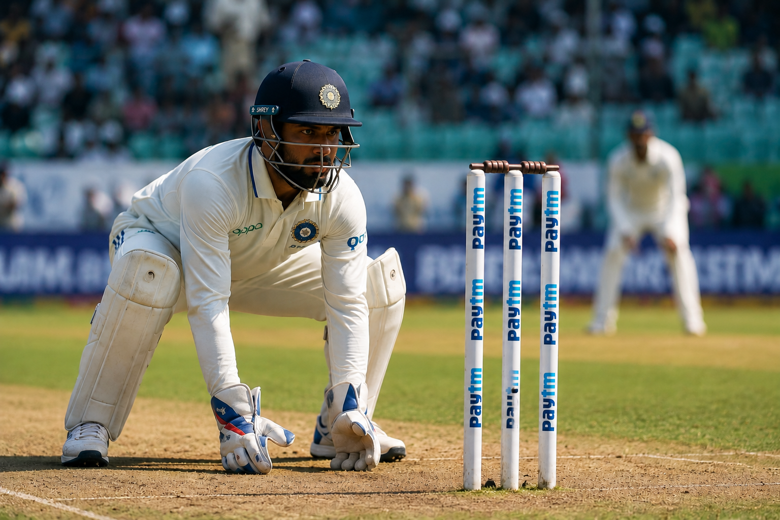 wicketkeeping techniques in cricket professional keeper in low stance behind the stumps in white kit